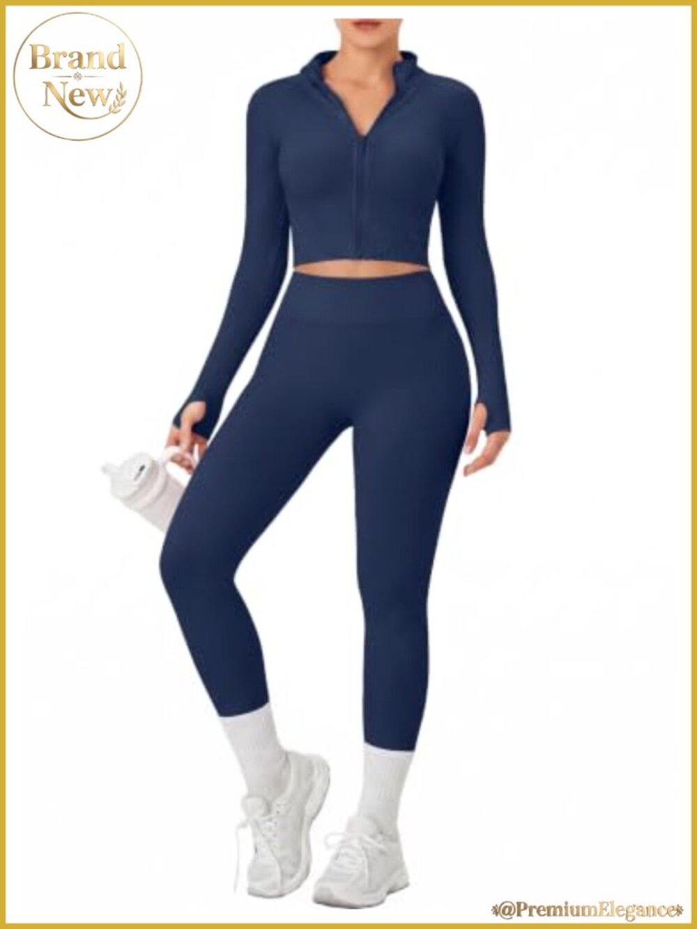 Womens 2 Piece Workout Set Nylon Blend Zip Jacket Leggings Gym Yoga